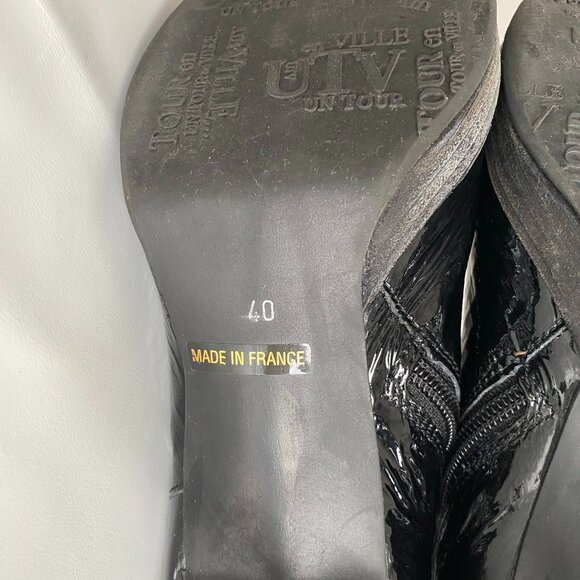 Un Tour En Ville Black Patent Leather Heeled Ankle Boots 8.5 - Picture 11 of 13